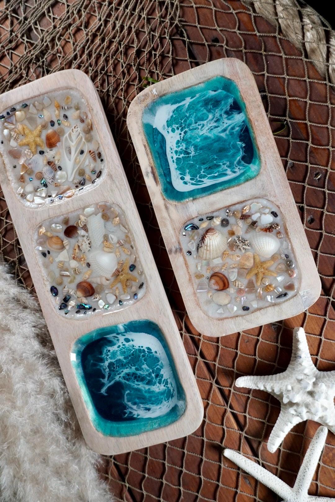 Sea Shell Mango Wood Tray Set