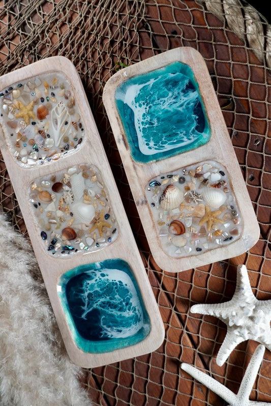 Sea Shell Mango Wood Tray Set