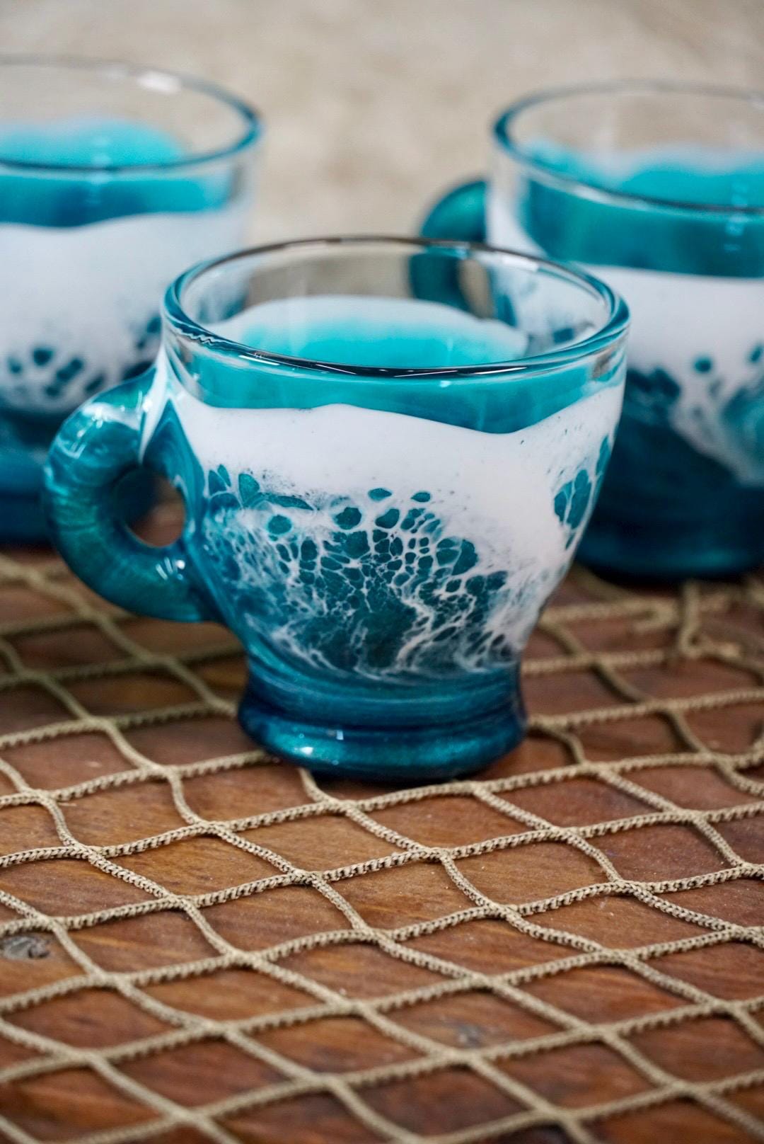 Turquoise Waves Espresso Coffee Cups | Coastal Decor