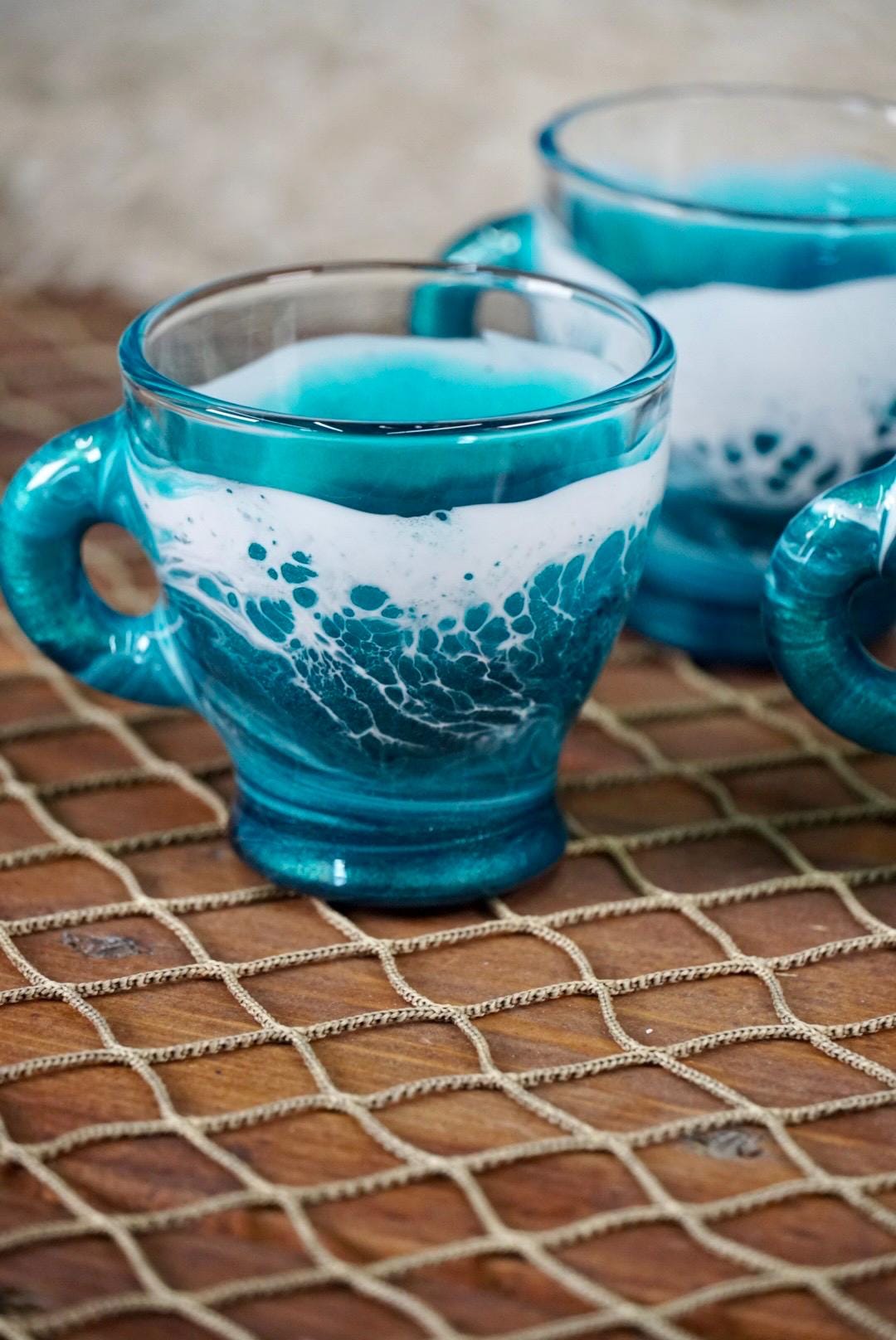 Turquoise Waves Espresso Coffee Cups | Coastal Decor