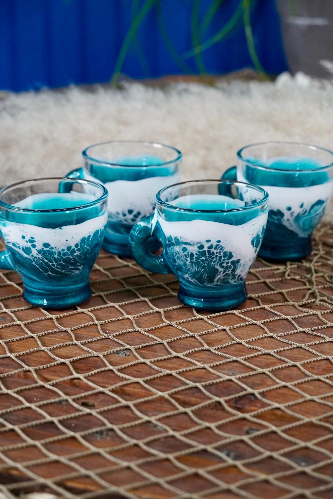 Turquoise Waves Espresso Coffee Cups | Coastal Decor