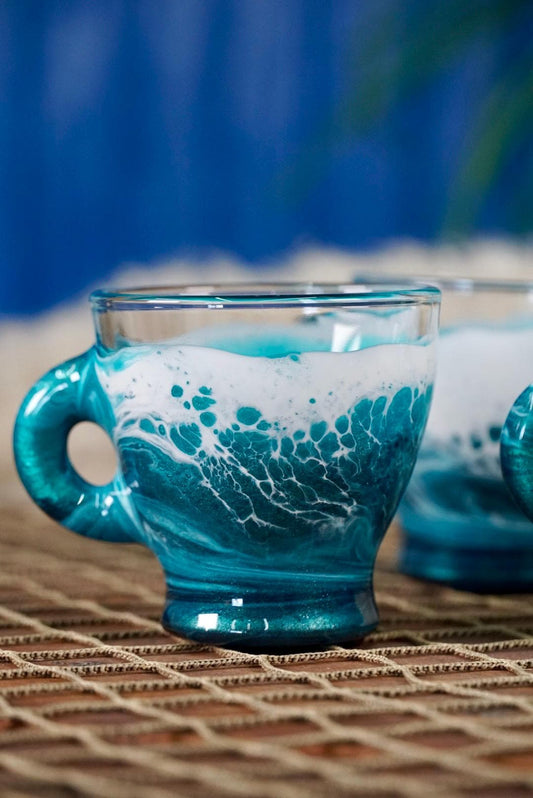 Turquoise Waves Espresso Coffee Cups | Coastal Decor