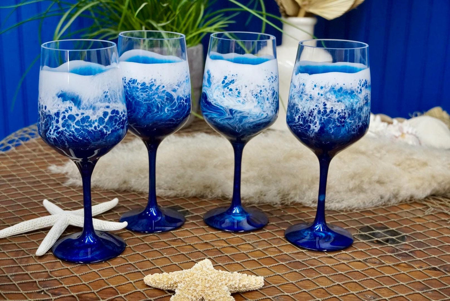 Ocean Waves Acrylic Wine Glasses | Coastal Decor