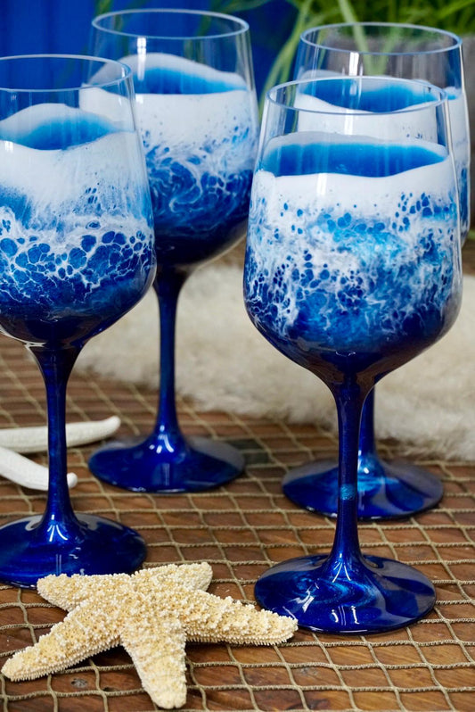 Ocean Waves Acrylic Wine Glasses | Coastal Decor