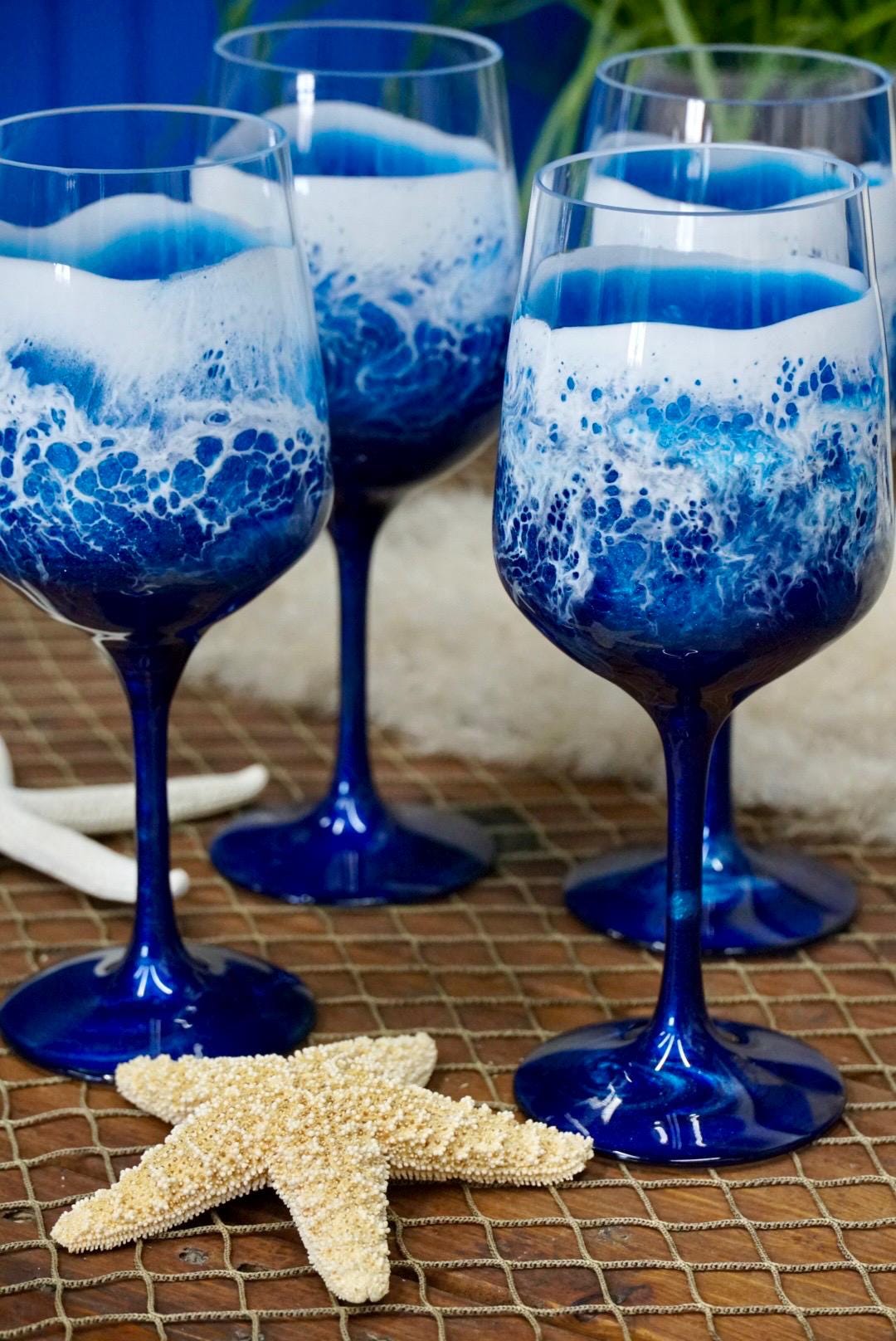 Ocean Waves Acrylic Wine Glasses | Coastal Decor