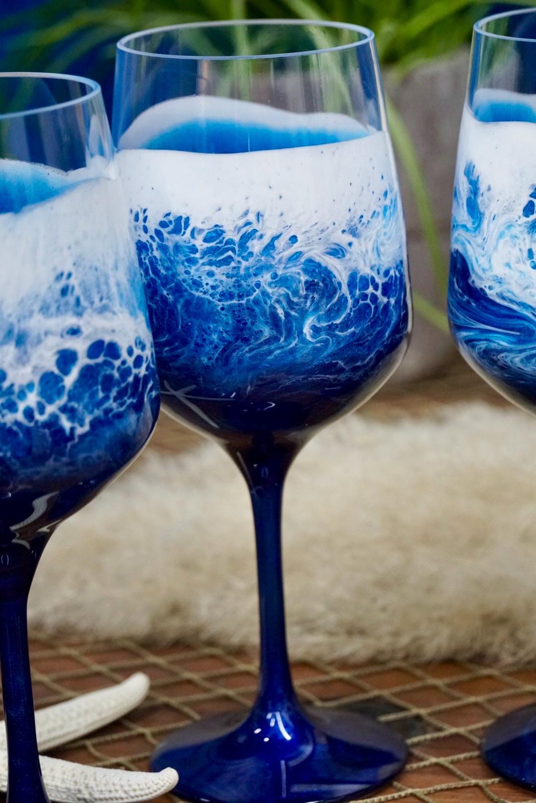Ocean Waves Acrylic Wine Glasses | Coastal Decor