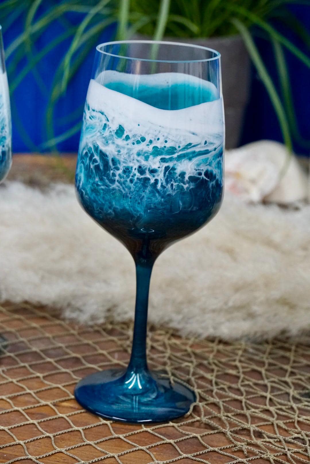 Turquoise Waves Acrylic Wine Glass | Coastal Decor