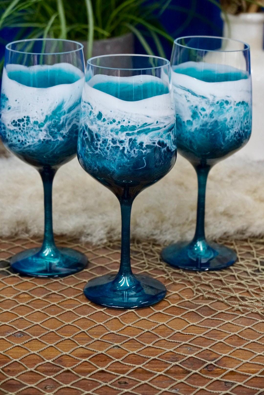 Turquoise Waves Acylic Wine Glasses | Coastal Decor