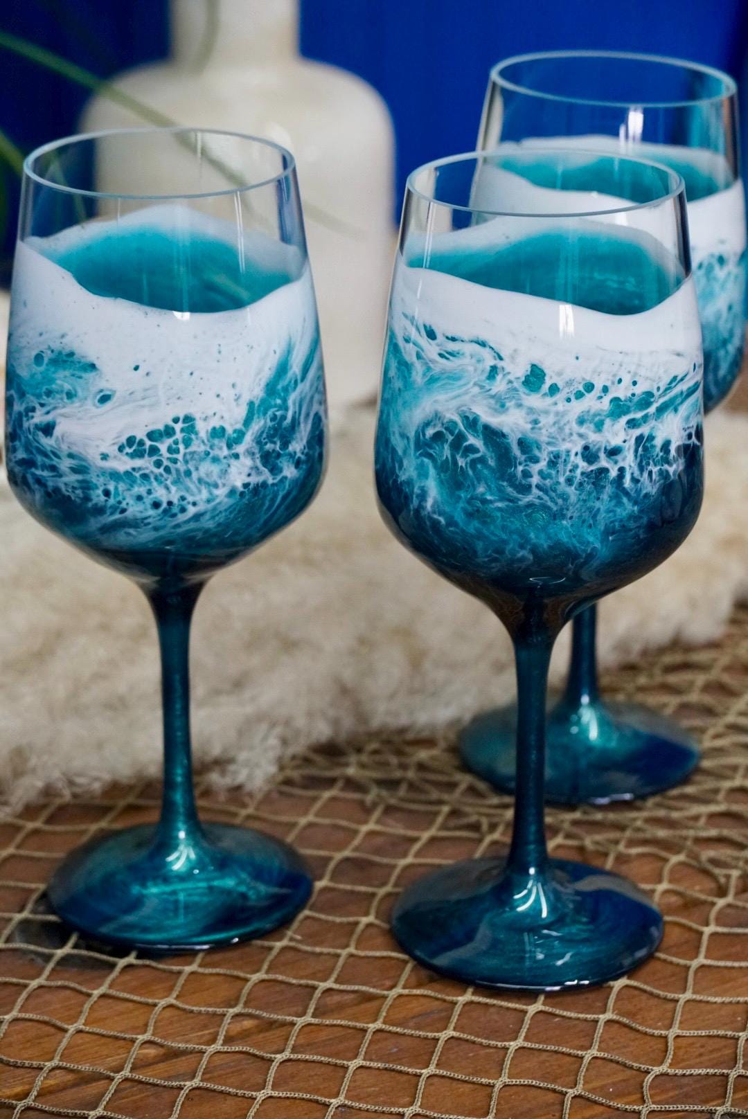 Turquoise Waves Acrylic Wine Glass | Coastal Decor