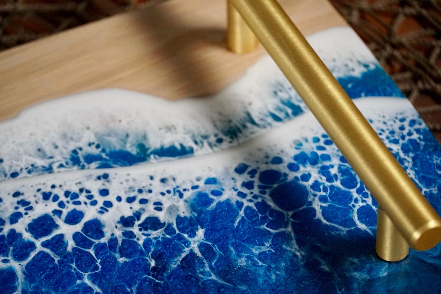 Ocean Waves Charcuterie Board with gold handles