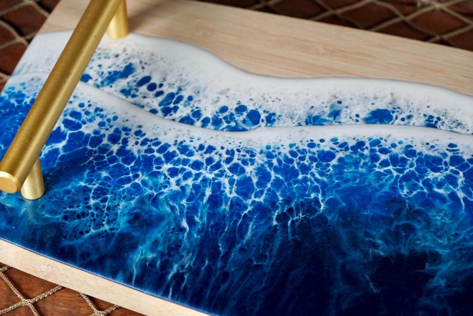 Ocean Waves Charcuterie Board with gold handles