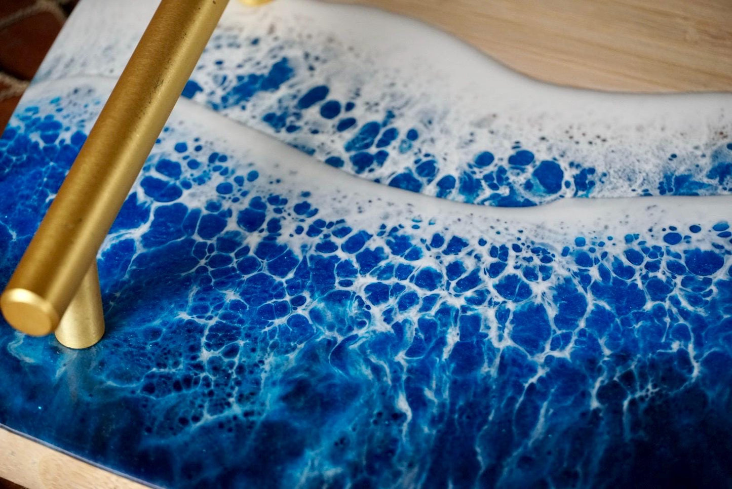 Ocean Waves Charcuterie Board with gold handles