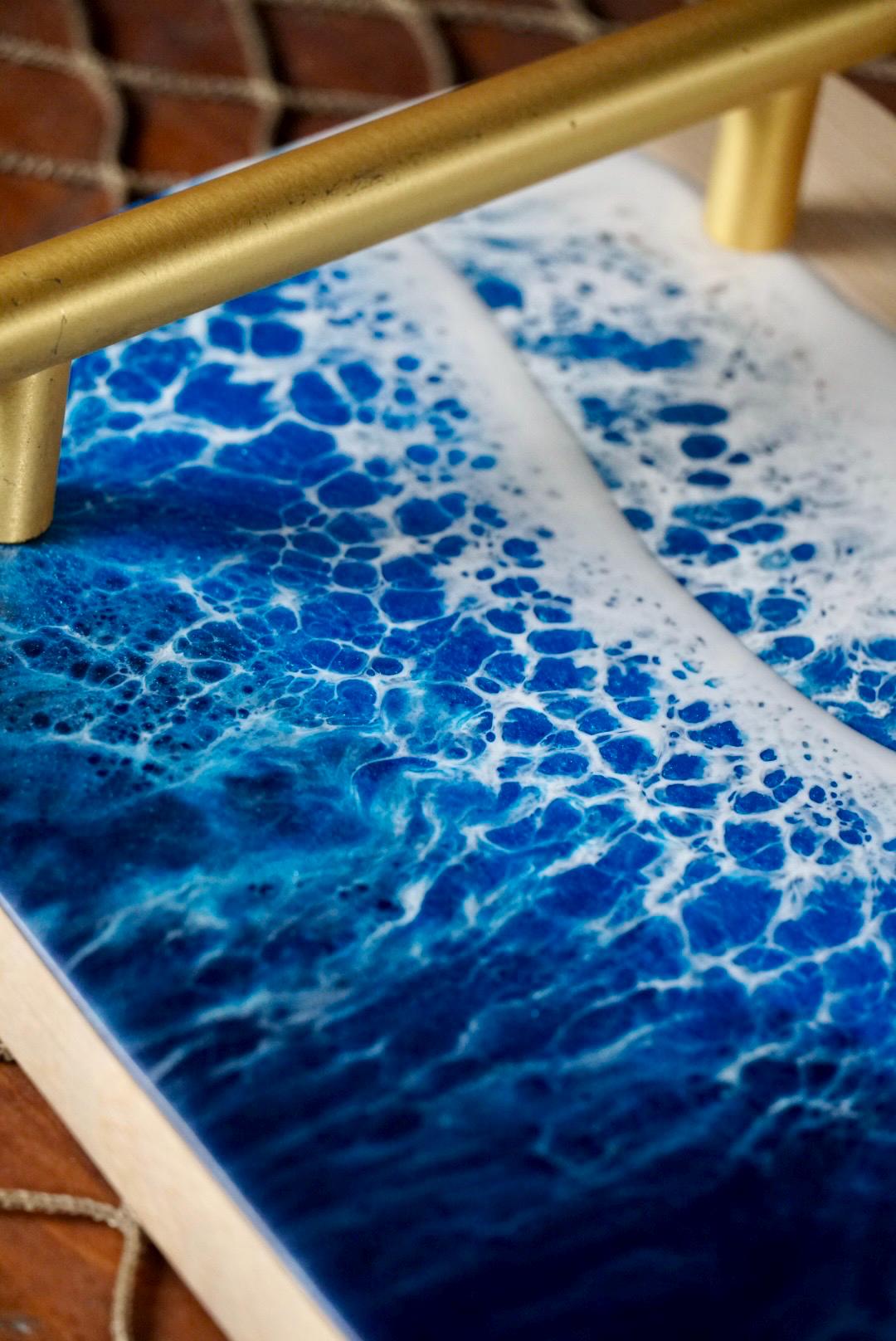 Ocean Waves Charcuterie Board with gold handles