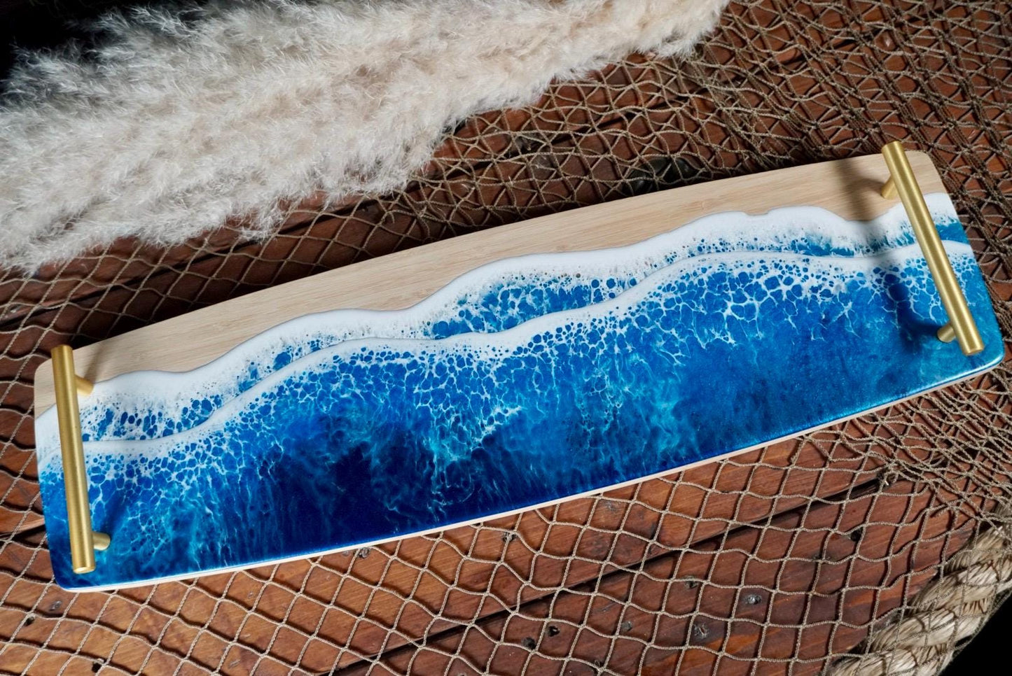 Ocean Waves Charcuterie Board with gold handles