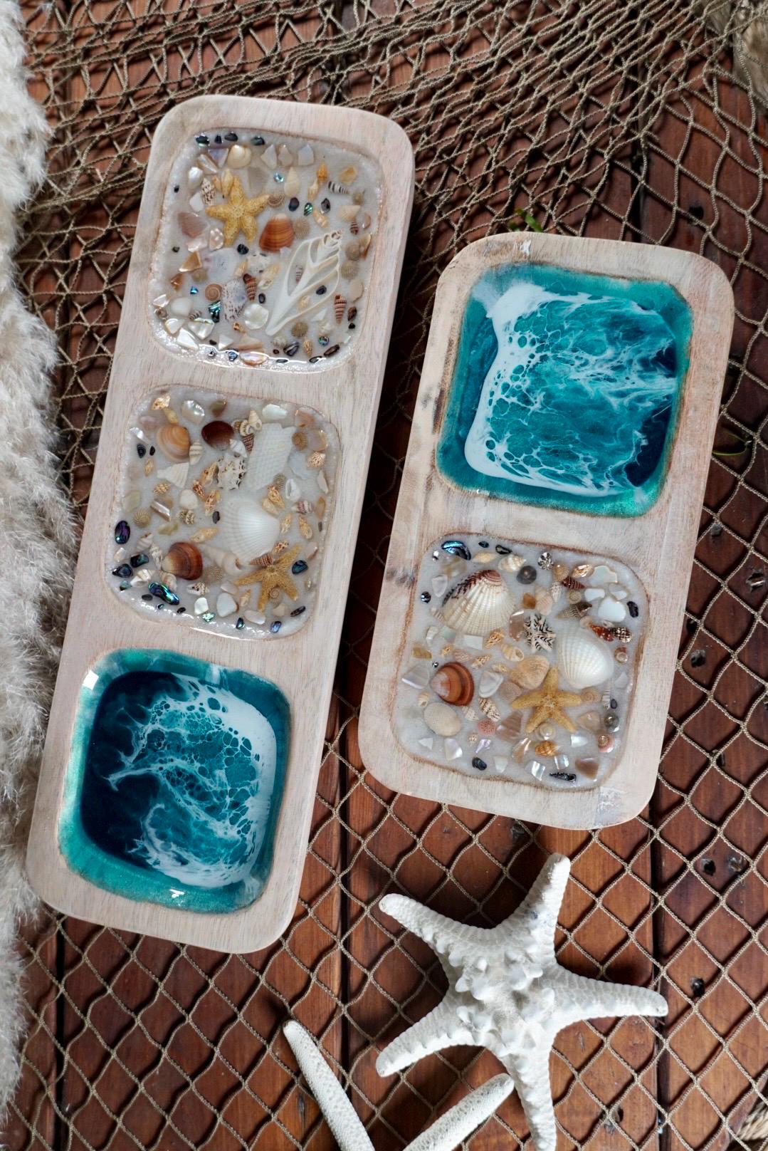 Sea Shell Mango Wood Tray Set