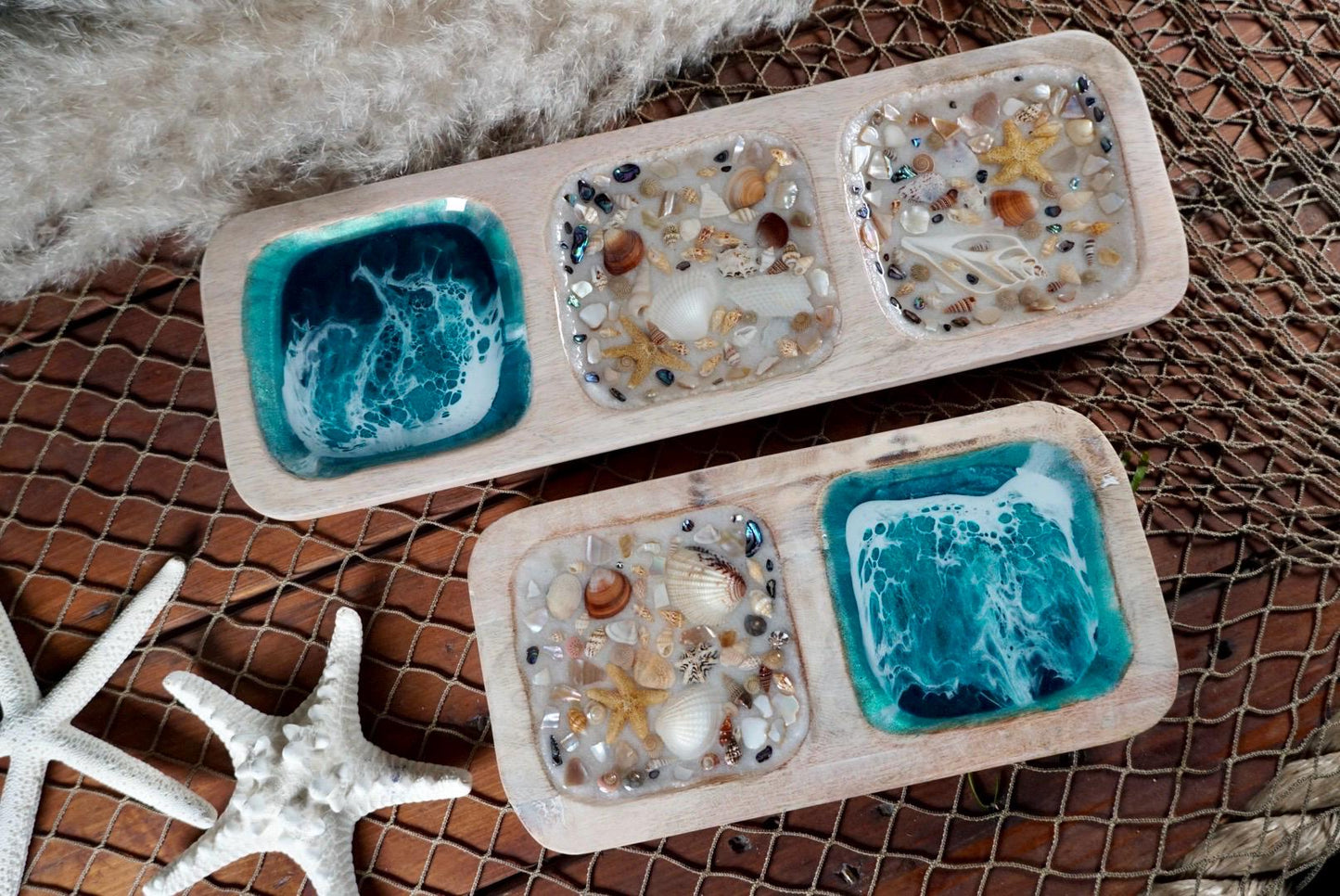 Sea Shell Mango Wood Tray Set