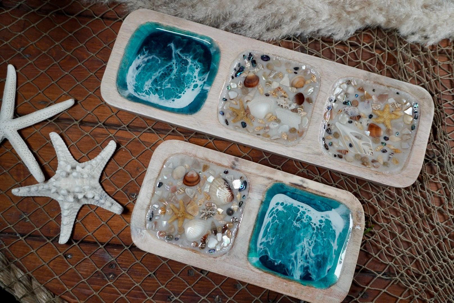 Sea Shell Mango Wood Tray Set
