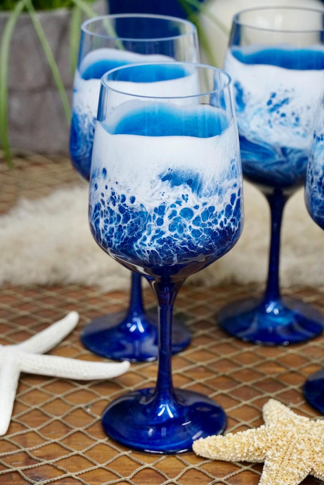 Ocean Waves Acrylic Wine Glasses | Coastal Decor