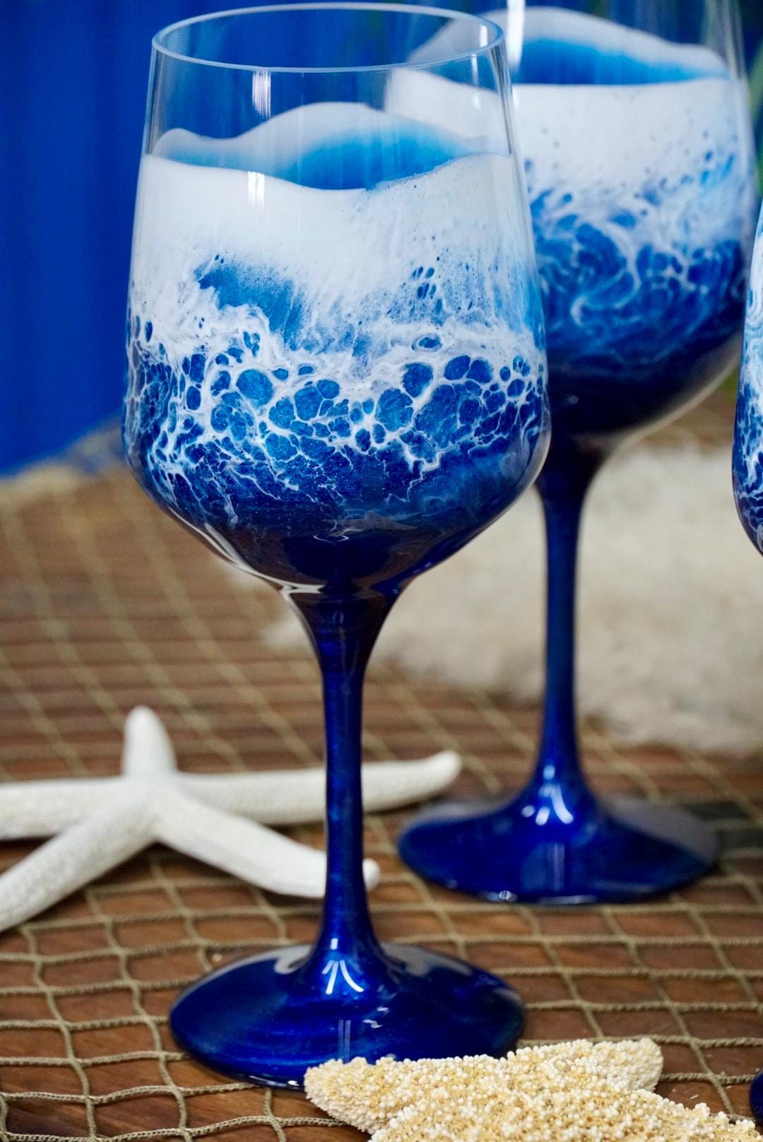 Ocean Waves Acrylic Wine Glasses | Coastal Decor