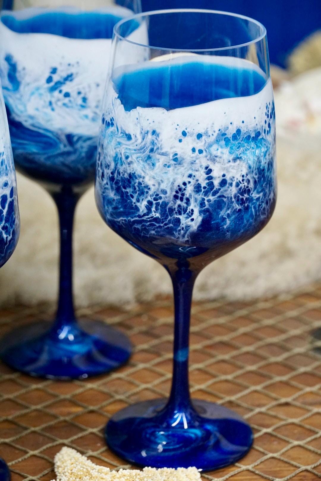 Ocean Waves Acrylic Wine Glasses | Coastal Decor