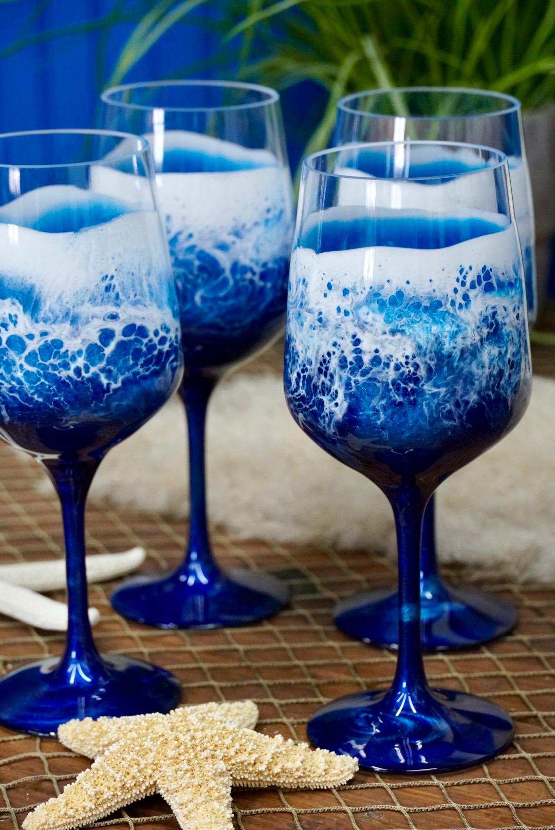 Ocean Waves Acrylic Wine Glasses | Coastal Decor