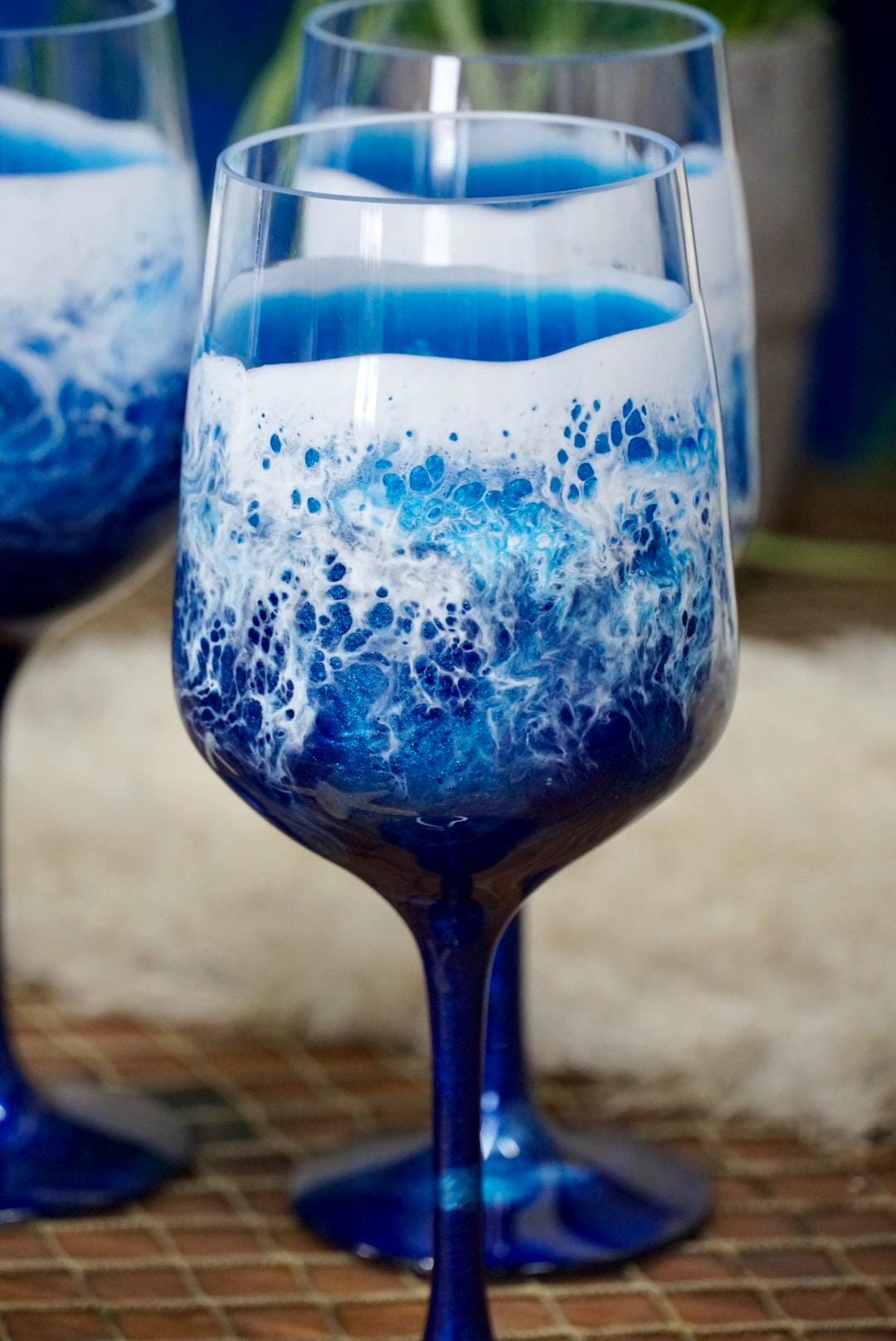 Ocean Waves Acrylic Wine Glasses | Coastal Decor