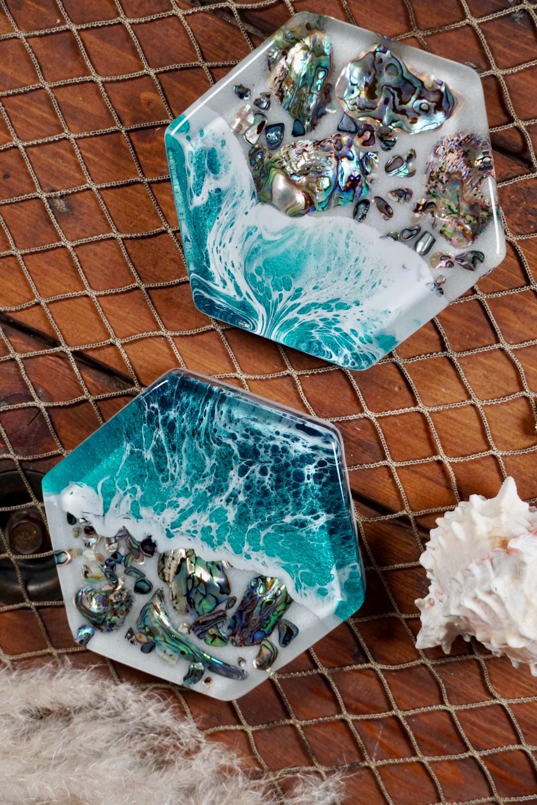 Turquoise Waves Abalone Shell Coasters
