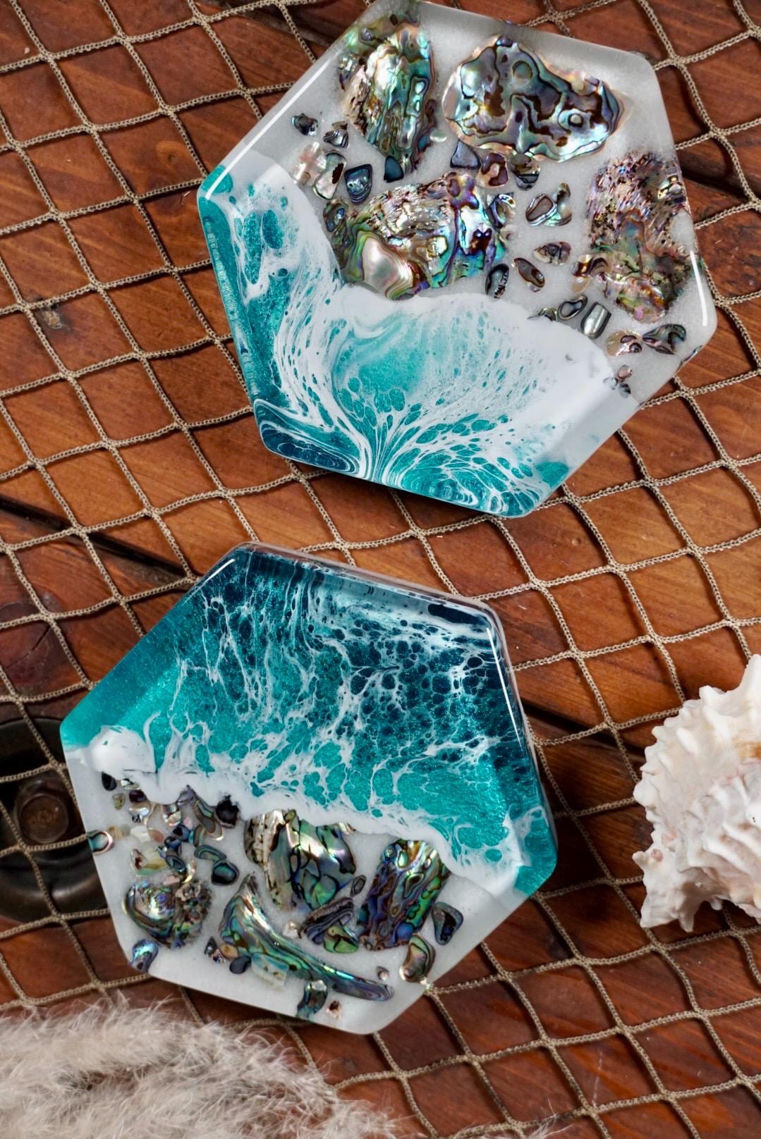 Turquoise Waves Abalone Shell Coasters