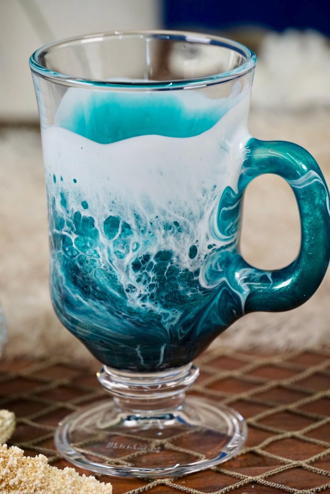 Turquoise Waves Irish Mug Coffee Glasses | Coastal Decor