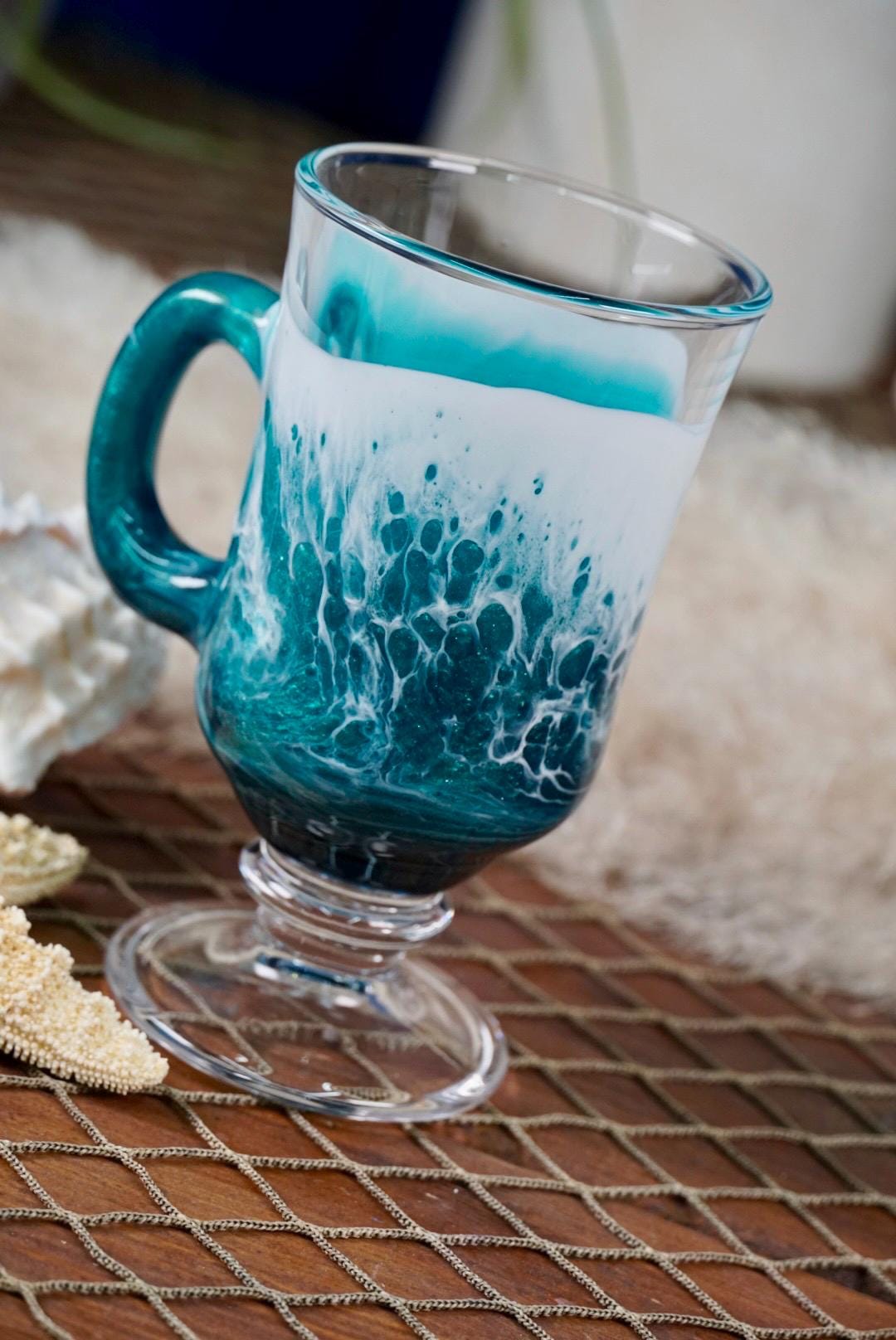 Turquoise Waves Irish Mug Coffee Glasses | Coastal Decor