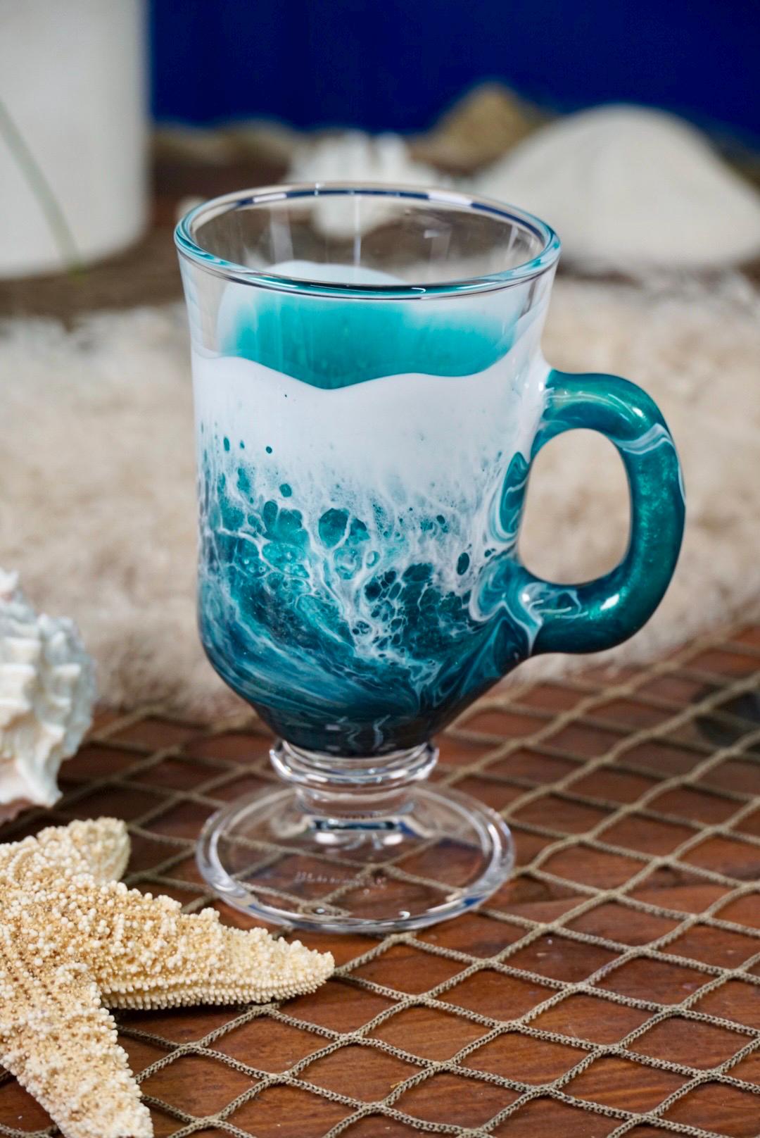 Turquoise Waves Irish Mug Coffee Glasses | Coastal Decor