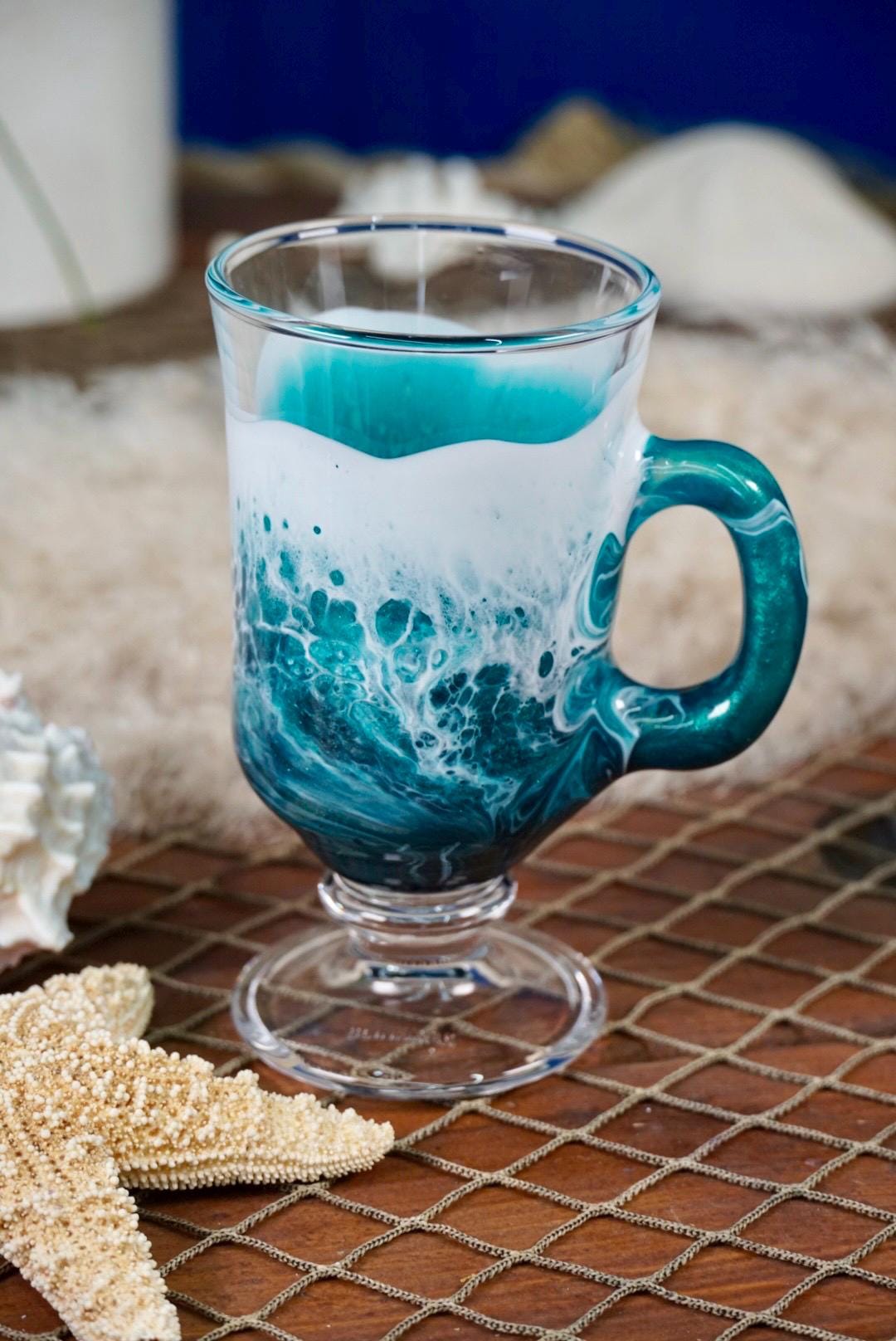 Turquoise Waves Irish Mug Coffee Glasses | Coastal Decor