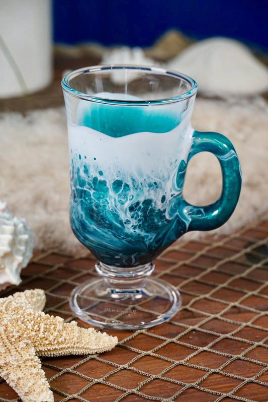 Turquoise Waves Irish Mug Coffee Glasses | Coastal Decor