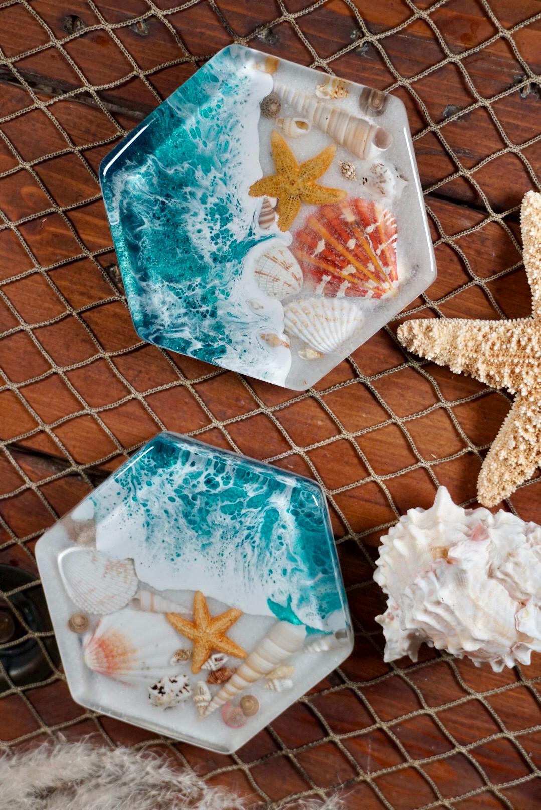 Turquoise Waves Sea Scape Coasters