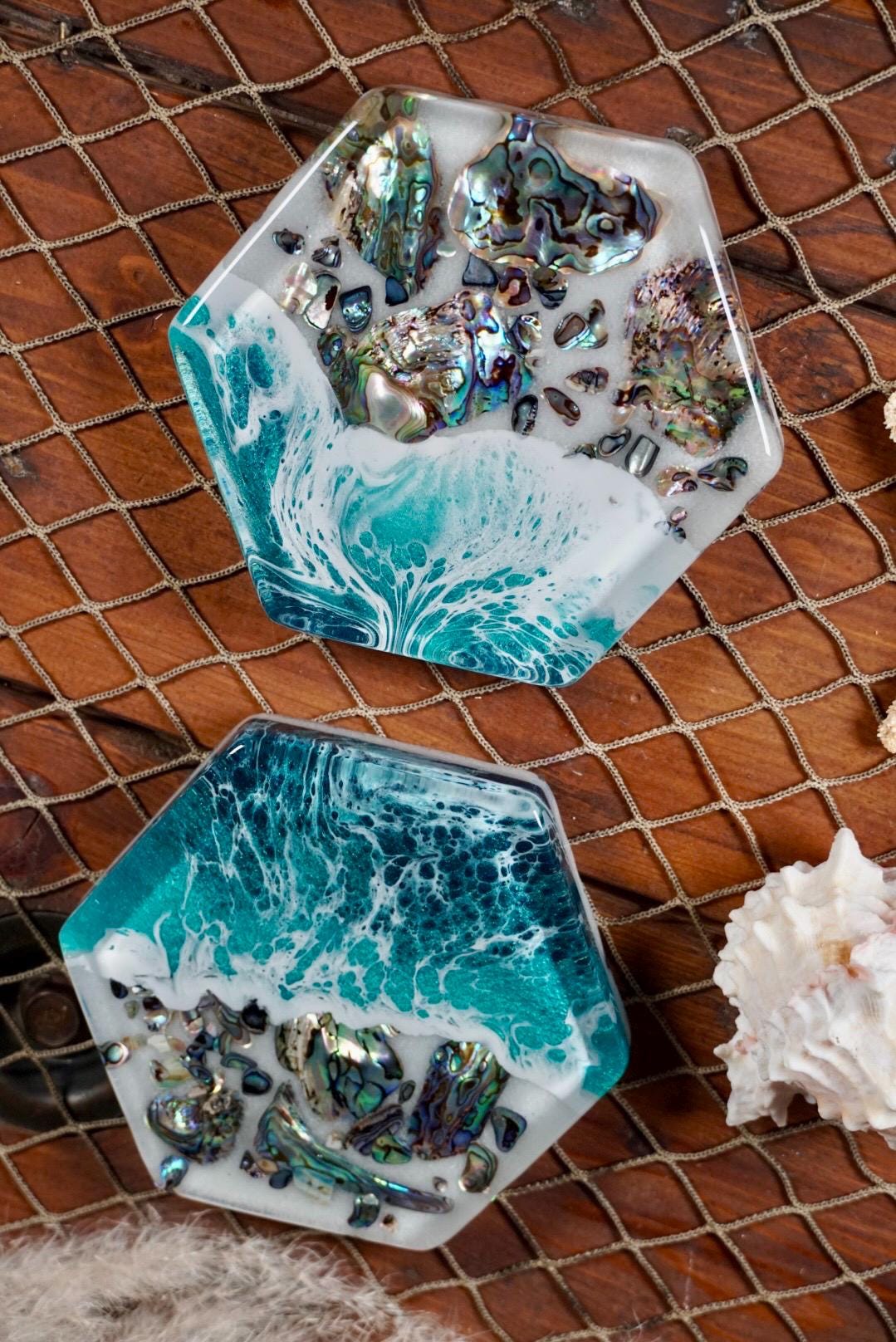 Turquoise Waves Abalone Shell Coasters