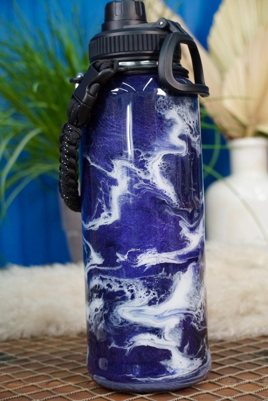 Midnight Purple Waves Insulated Water Bottle Thermos Sports Bottle