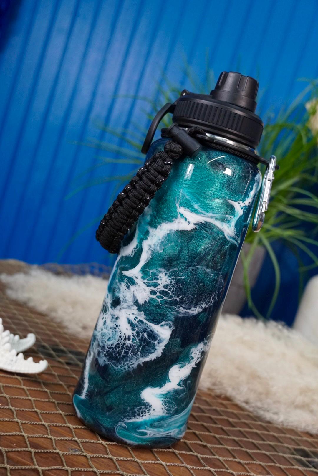 Turquoise Waves Insulated Water Bottle Thermos Sports Bottle