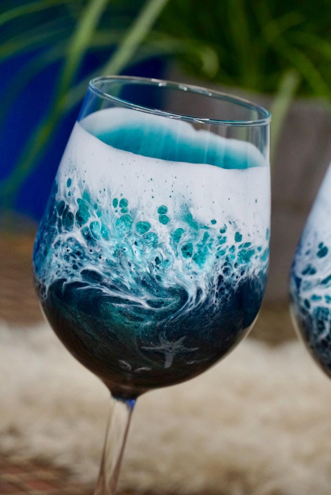 Turquoise Waves Wine Glasses | Coastal Decor