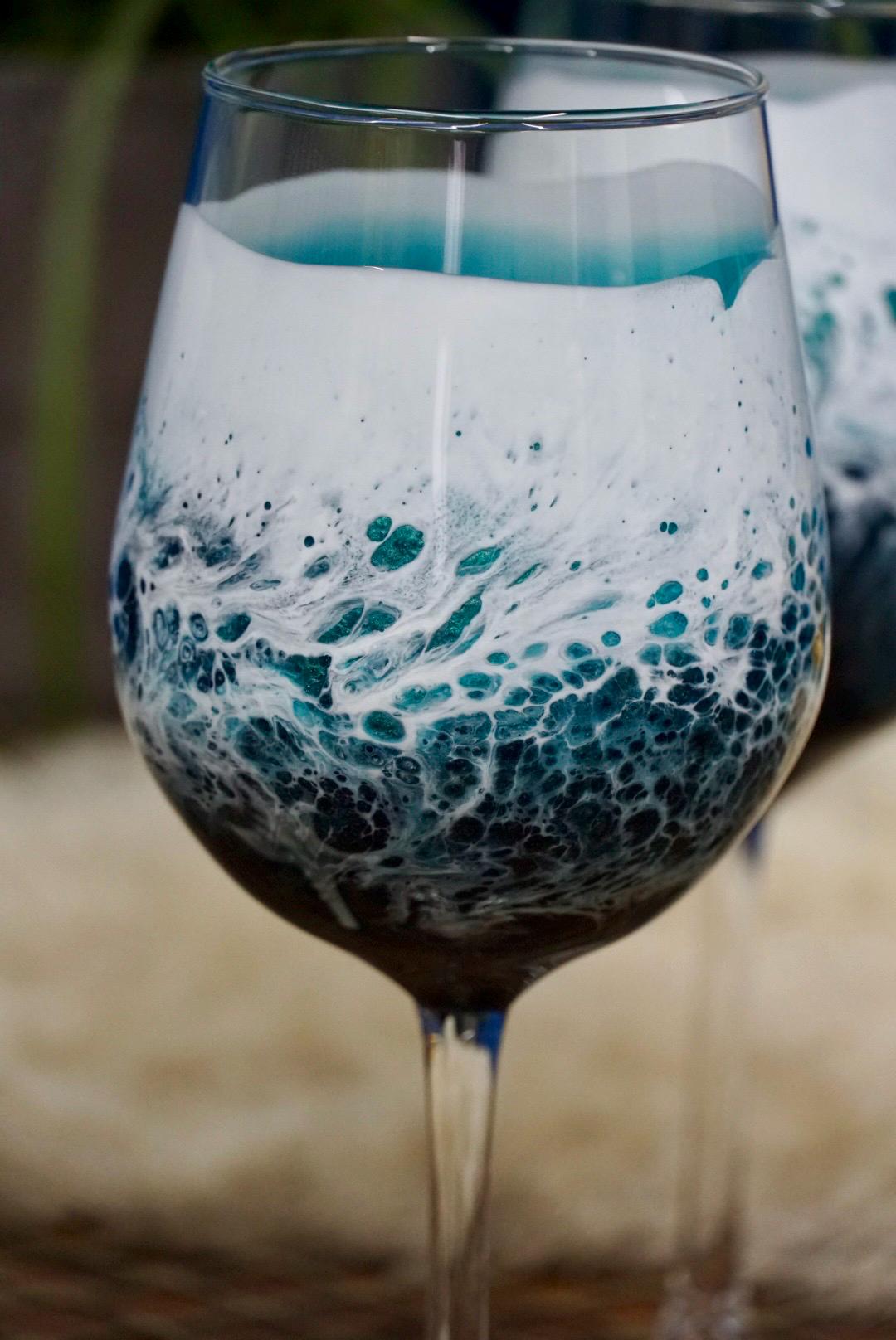 Turquoise Waves Wine Glasses | Coastal Decor