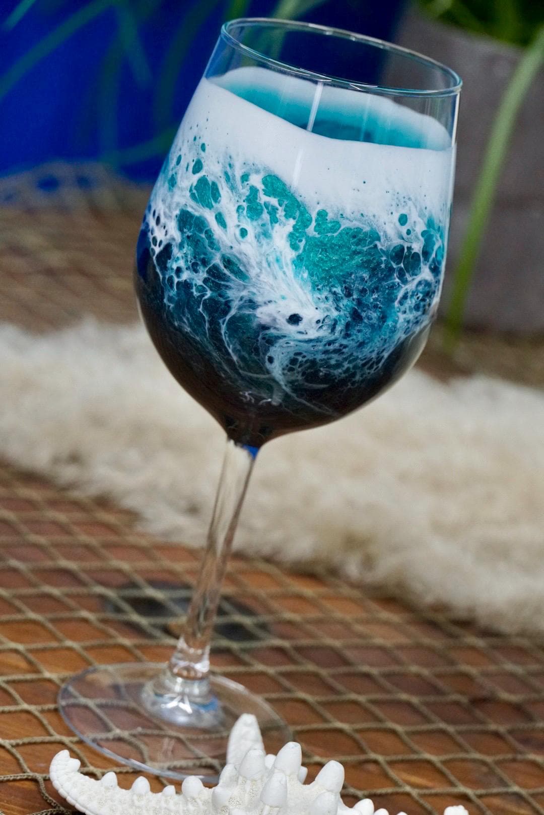 Turquoise Waves Wine Glasses | Coastal Decor