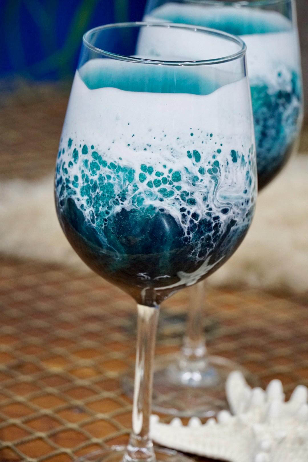 Turquoise Waves Wine Glasses | Coastal Decor