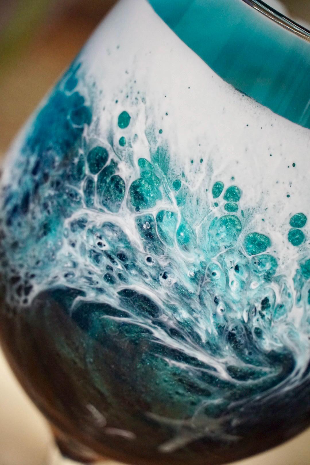 Turquoise Waves Wine Glasses | Coastal Decor