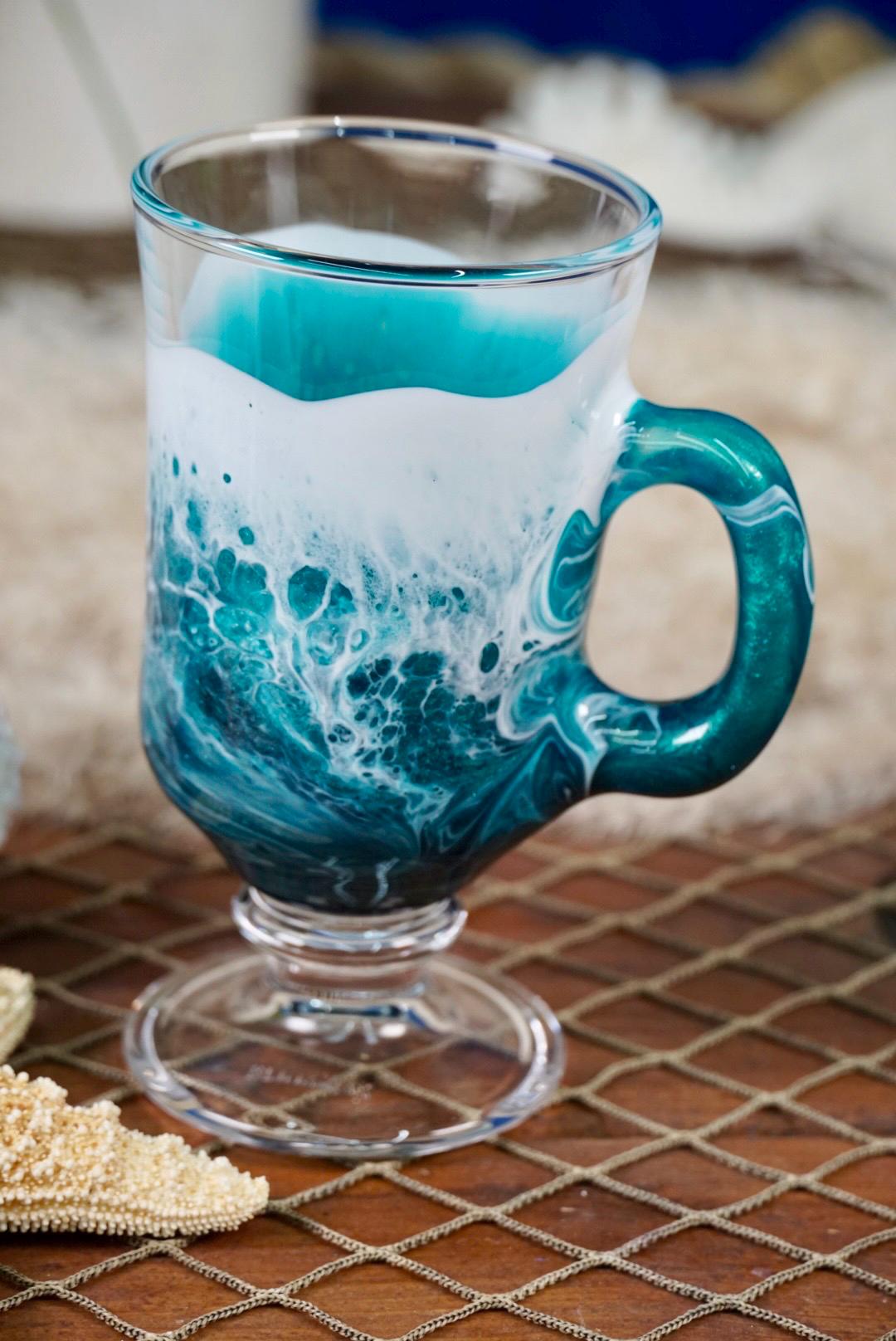 Turquoise Waves Irish Mug Coffee Glasses | Coastal Decor