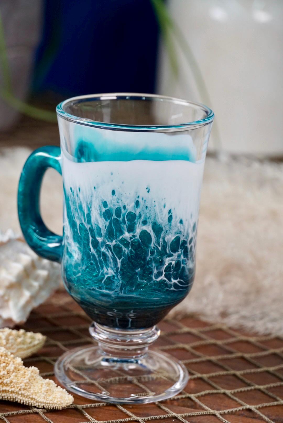 Turquoise Waves Irish Mug Coffee Glasses | Coastal Decor