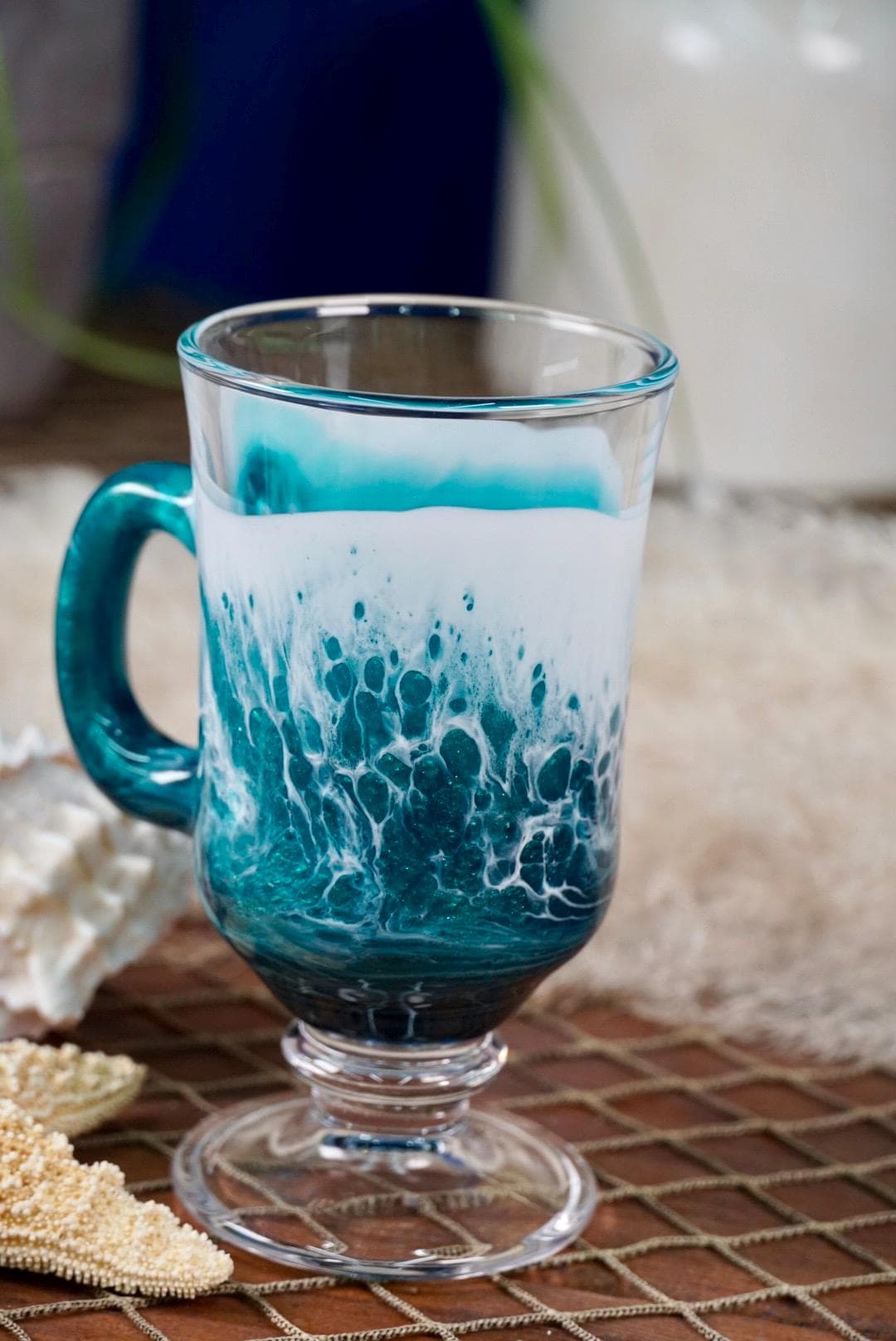 Turquoise Waves Irish Mug Coffee Glasses | Coastal Decor