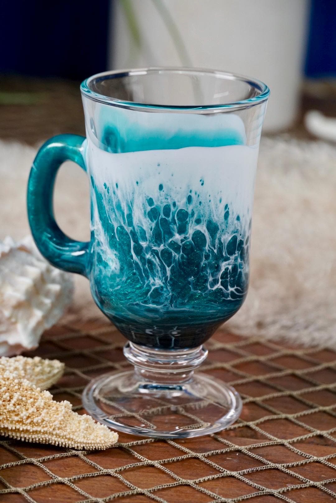 Turquoise Waves Irish Mug Coffee Glasses | Coastal Decor