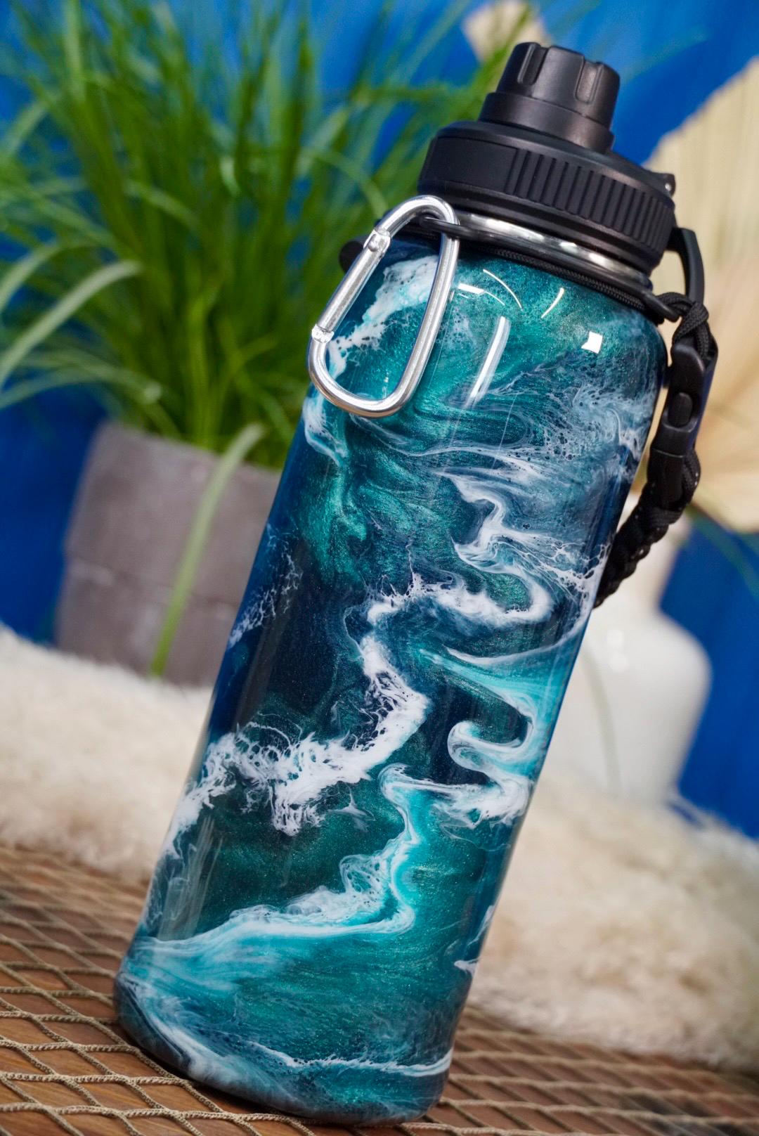 Turquoise Waves Insulated Water Bottle Thermos Sports Bottle