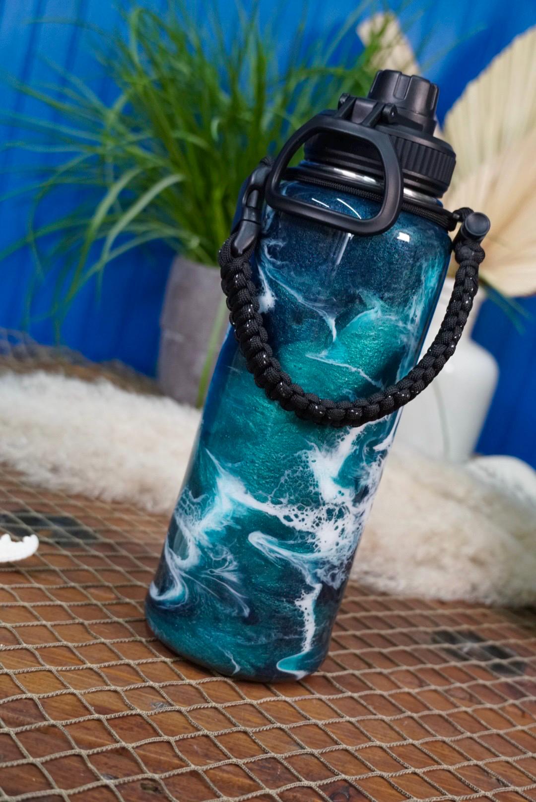 Turquoise Waves Insulated Water Bottle Thermos Sports Bottle