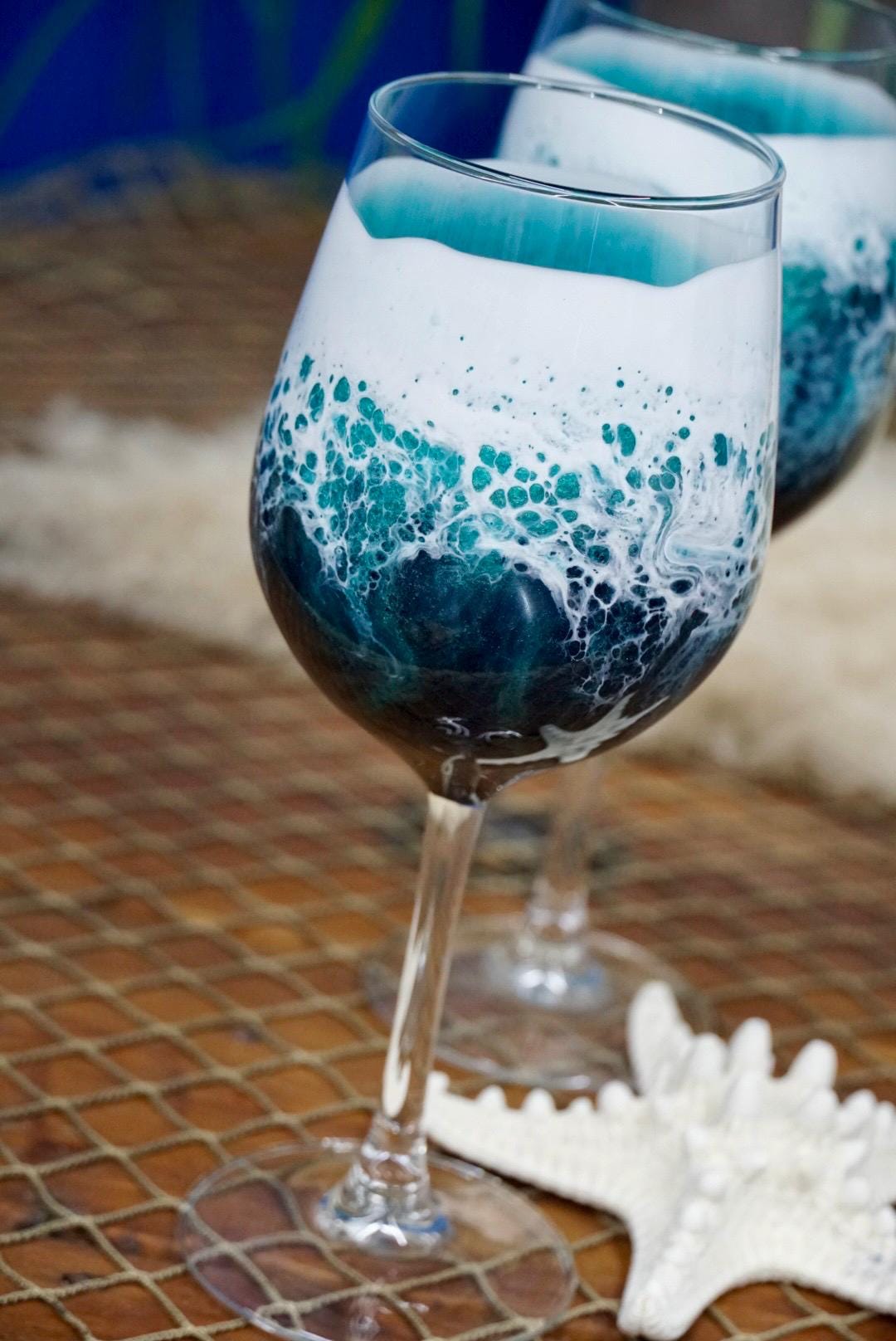 Turquoise Waves Wine Glasses | Coastal Decor