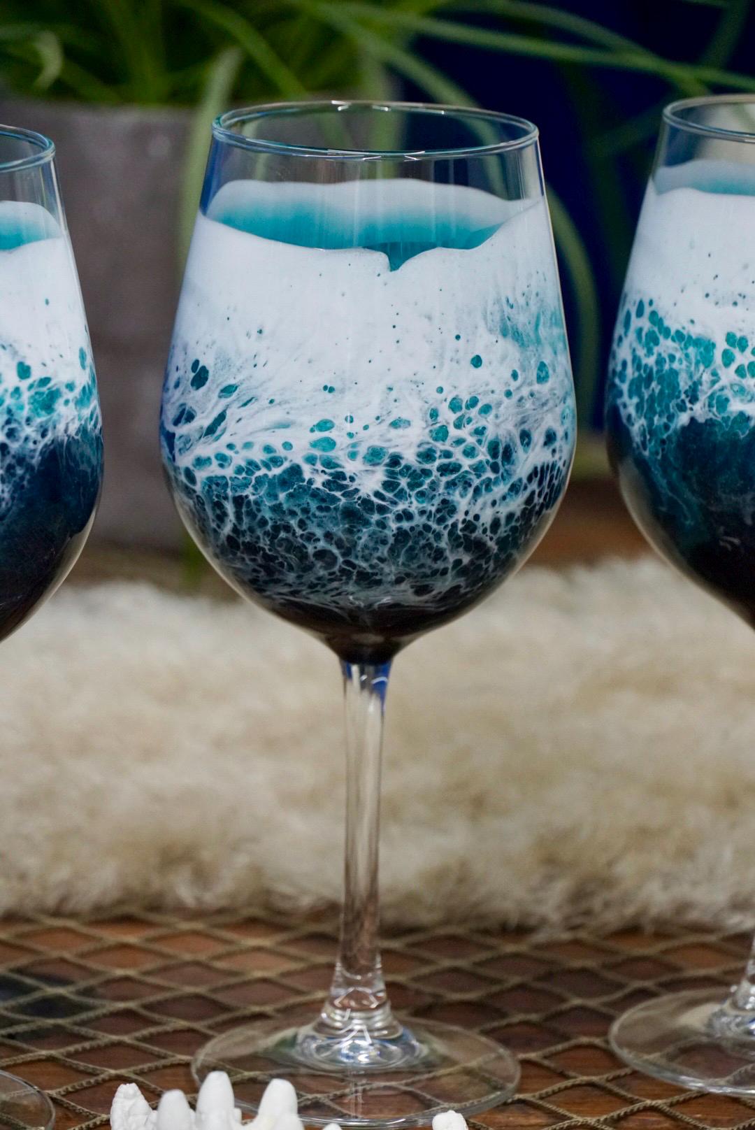 Turquoise Waves Wine Glasses | Coastal Decor